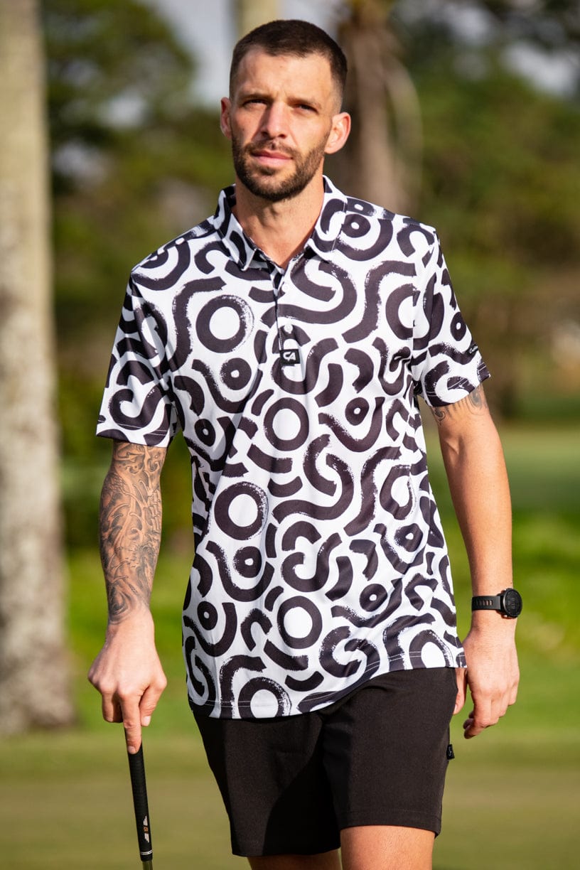 Image of CA Funky Golf Shirt | Black & White Squiggles