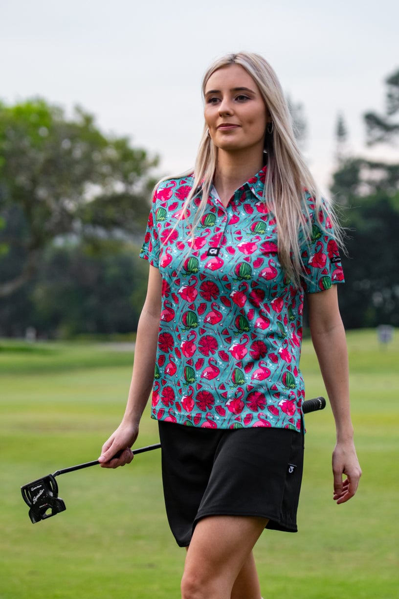 Image of CA Ladies Funky Golf Shirt | Tropical Flamingo