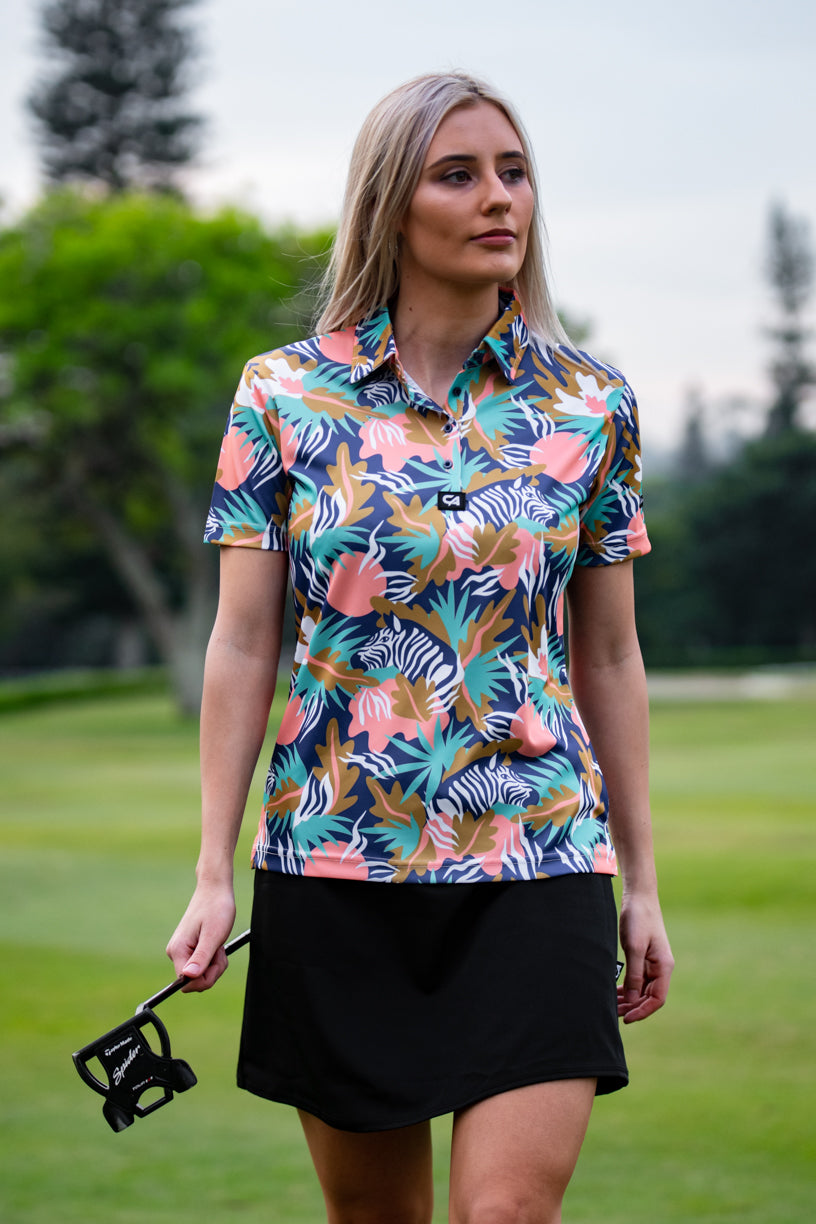 Image of CA Ladies Funky Golf Shirt | Zebra In The Wild