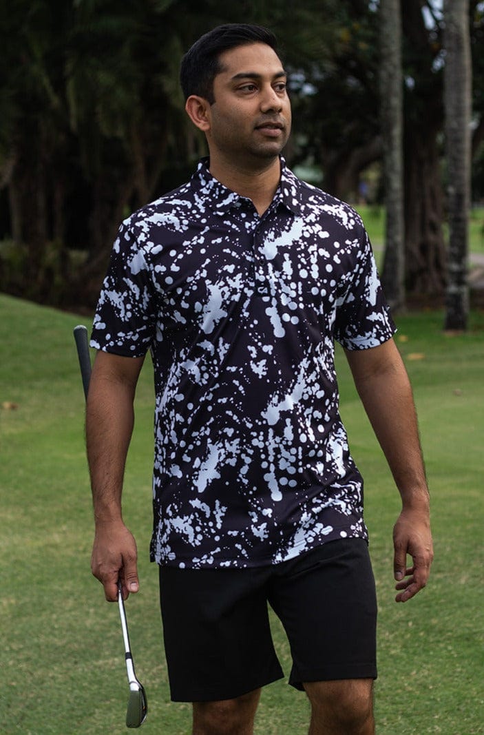 Image of CA Funky Golf Shirt | Black & White Paint Splatter