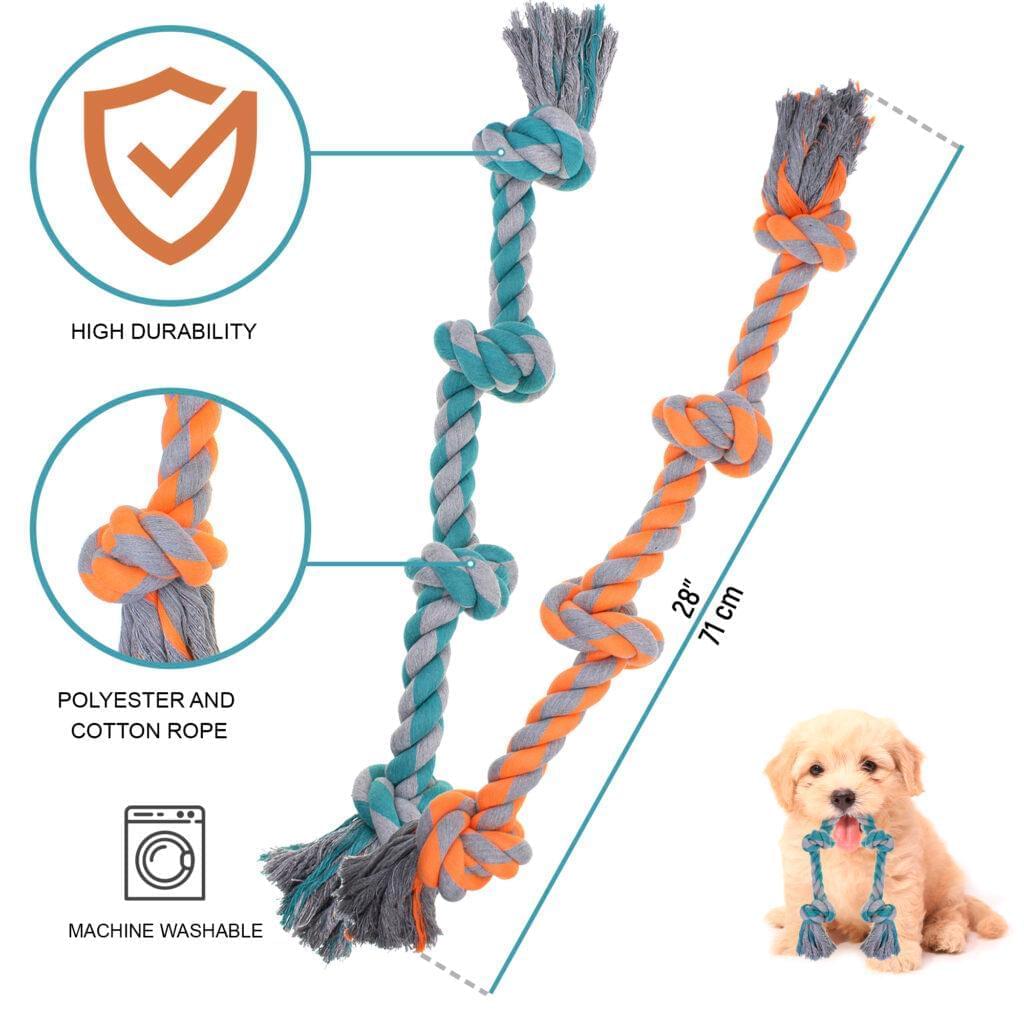 Rubber Bone Dog Chew Toy with Tug Rope -- Great for Active Dogs