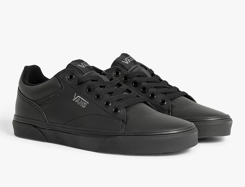 Vans Youth Seldan Low-Top All Black Leather Unisex Great School Shoe ...