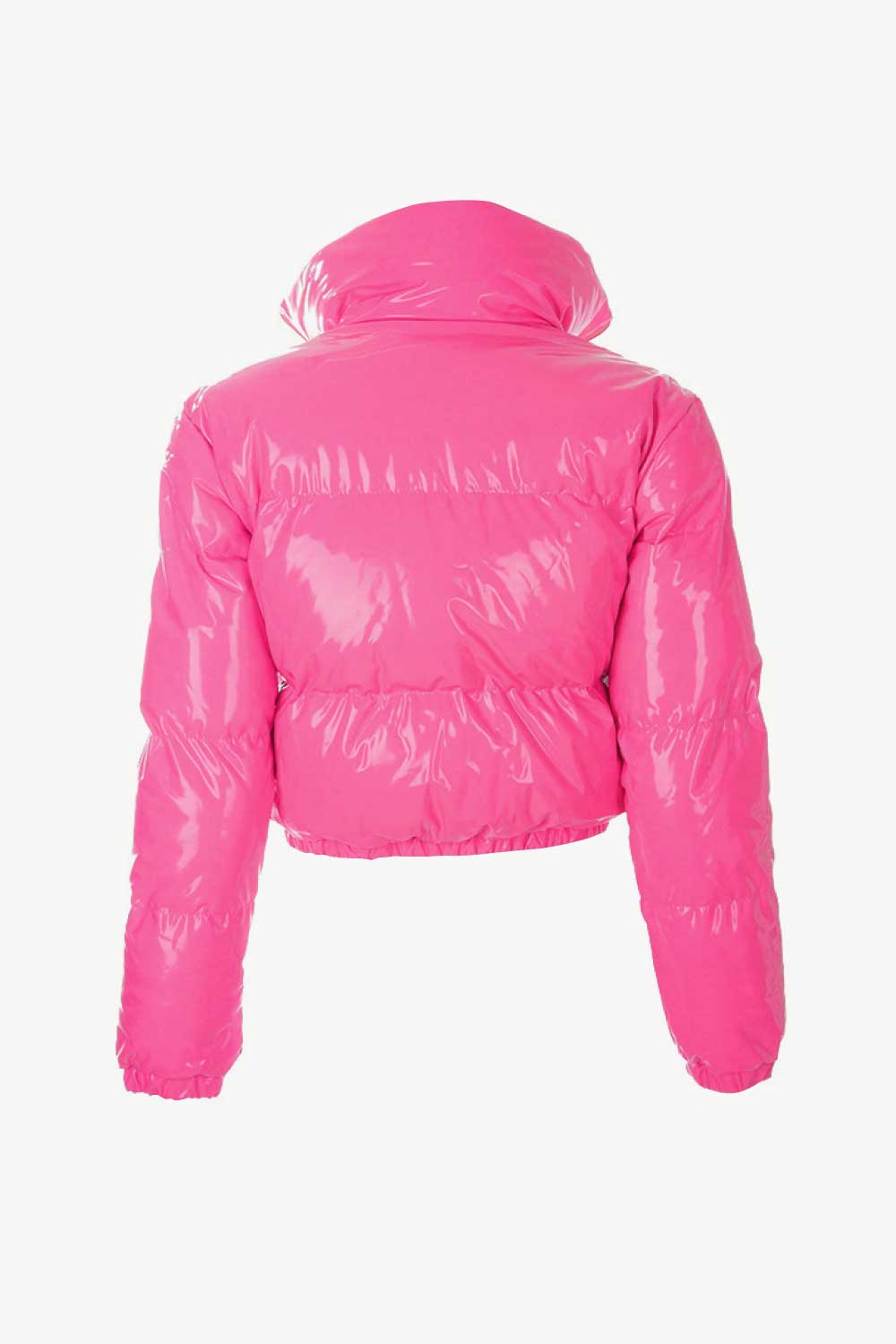 Zip Up Faux Patent Leather High Neck Puffer Jacket