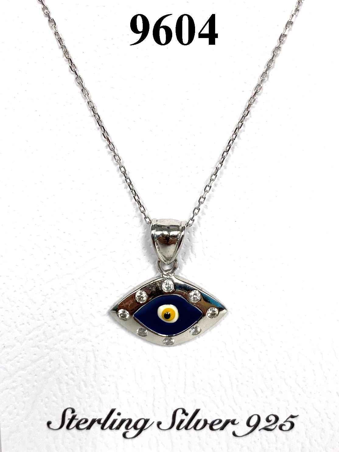925 Sterling Silver Evil Eye Shape Pendant & Necklace #9604
