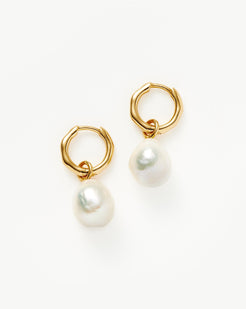 White Baroque Pearl Drop Earrings with Flower Top, Vermeil