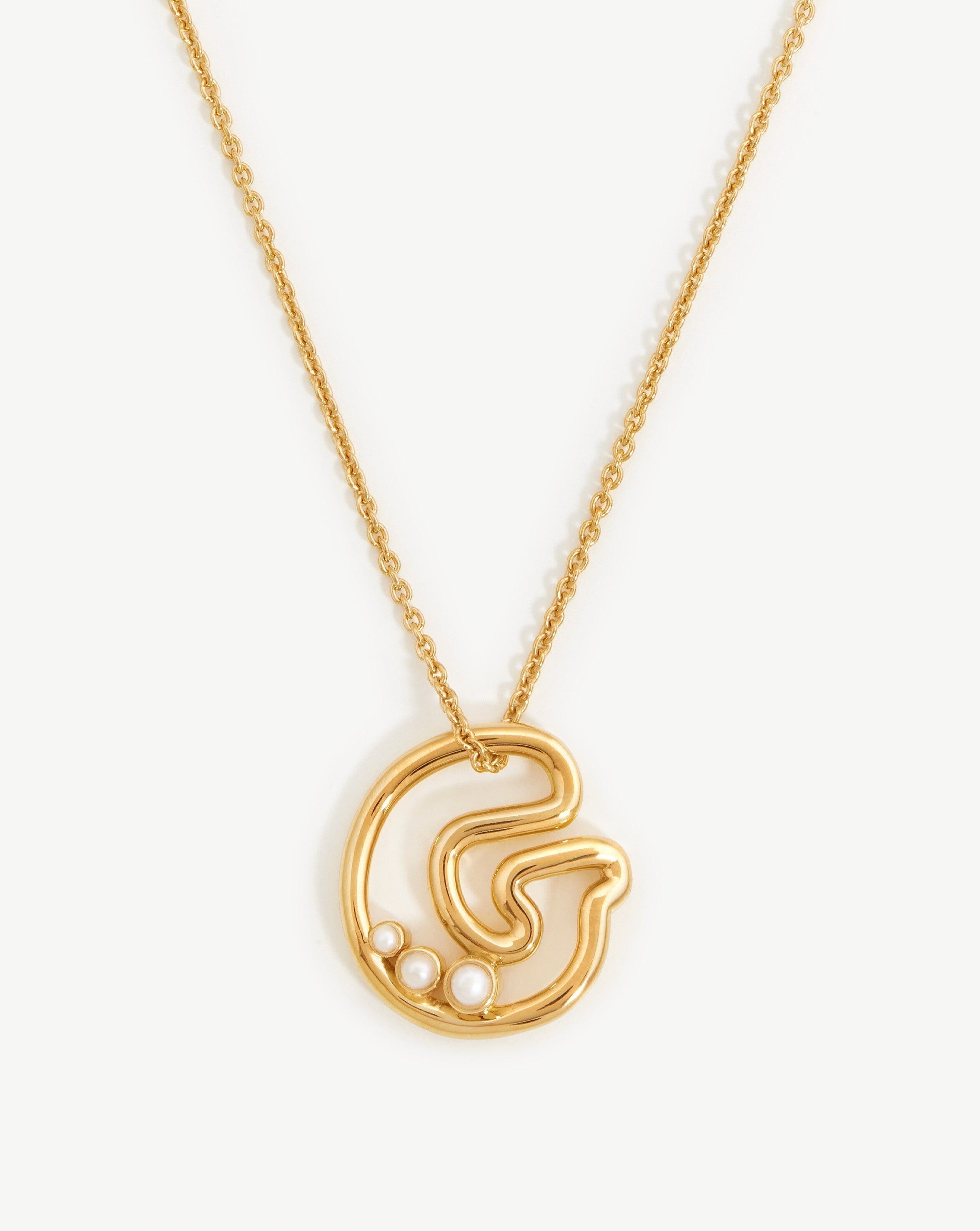 Gold Mini Pearl Initial Pendant Necklace - C