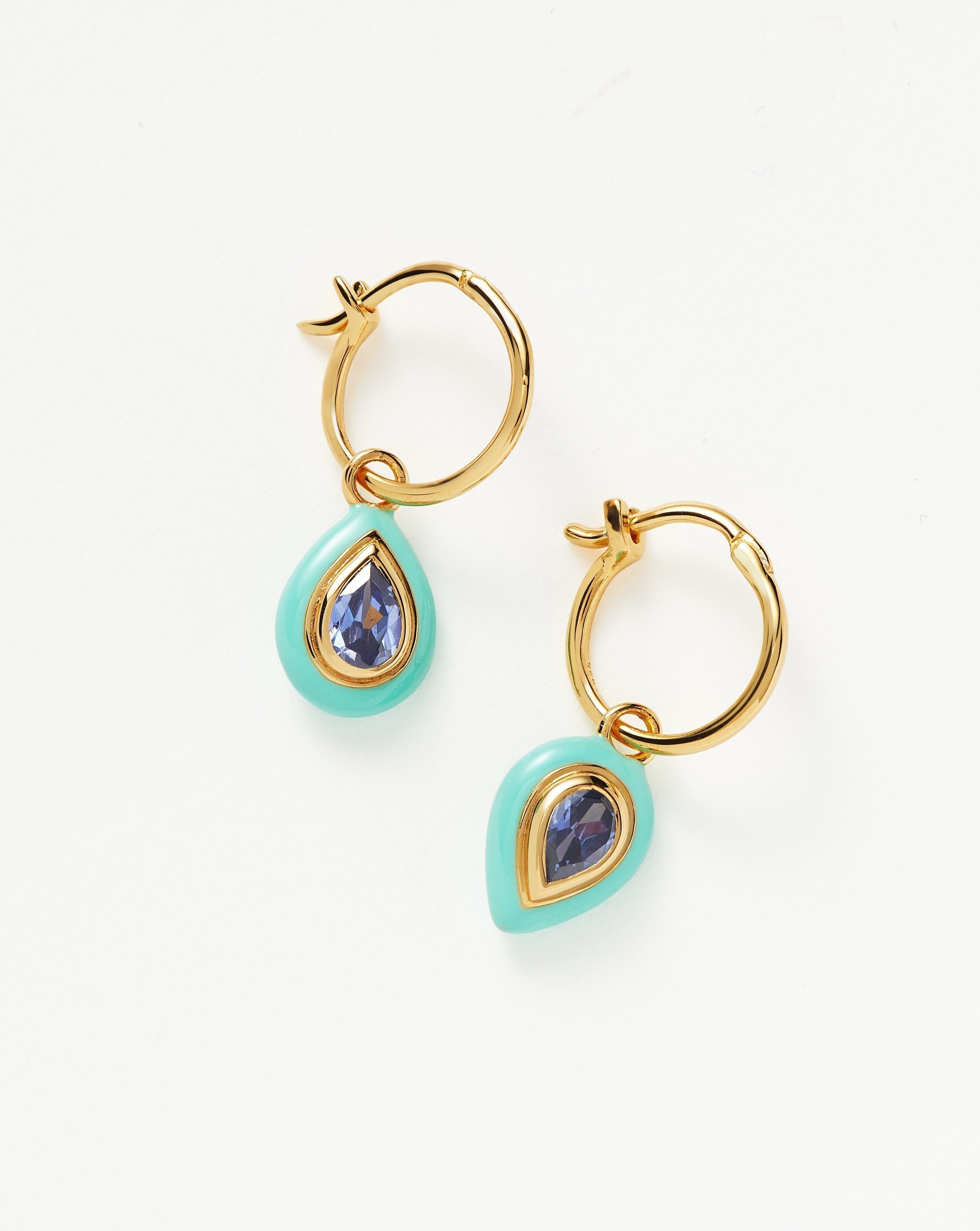 Versatile 14 Karat Gold Textured Blue Iridescent Crystal Hoop Earrings –  MONOLISA