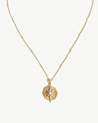 Missoma Harris Reed Rising Star Locket Necklace | 18ct Gold Plated/Pearl & Black Enamel