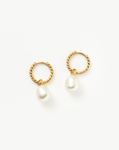 Gold, Cultured Pearl and Charm Hoop Earrings