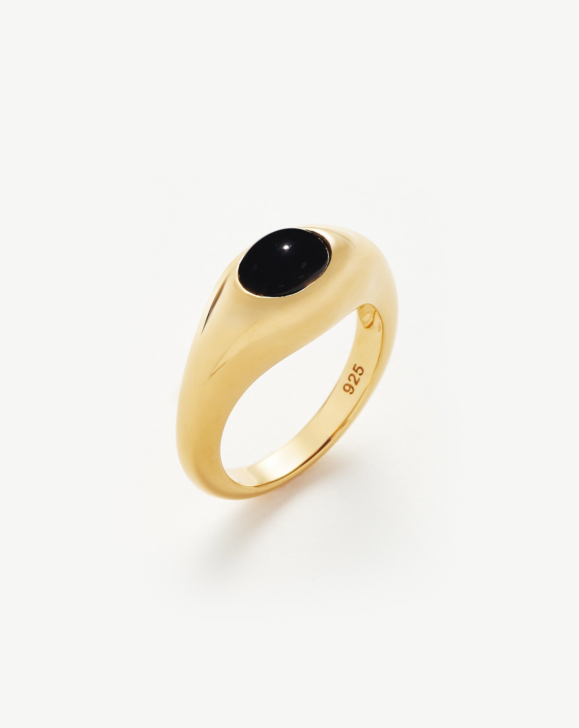 Savi Sculptural Black Onyx Open Ring | 18ct Gold Plated Vermeil/Black Onyx