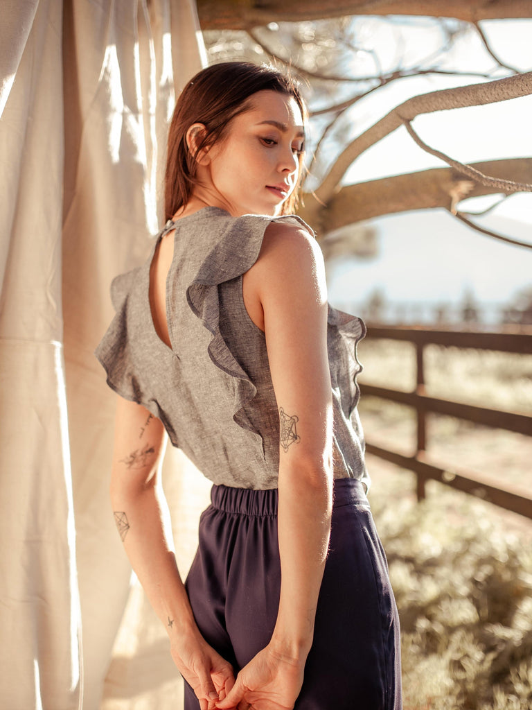 Ada Tank  Gunmetal Grey silk tank top