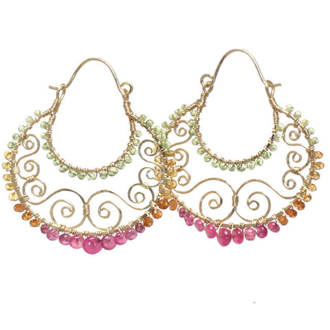 Mandarin Garnet and Pink Ruby Earrings SRN227 by Calico Juno Designs, Bonnie Riconda