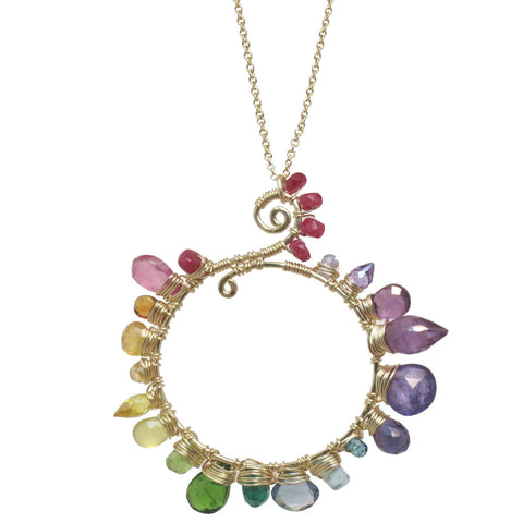 Pink Ruby Citrine Orange Sapphire Yellow Sapphire Peridot Diopside Tanzanite Blue Topaz and Amethyst Necklace NK242 by Calico Juno Designs, Bonnie Riconda