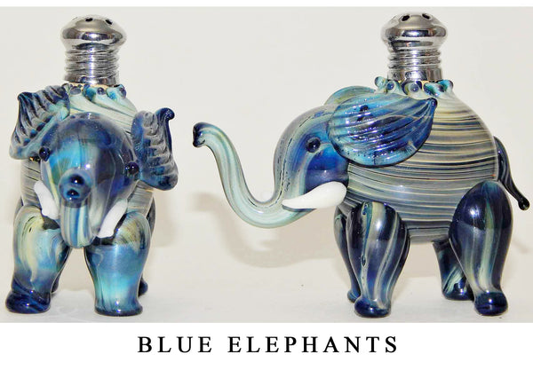 Blue Elephant Blown Glass Salt and Pepper Shaker 264 by Four Sisters Art Glass