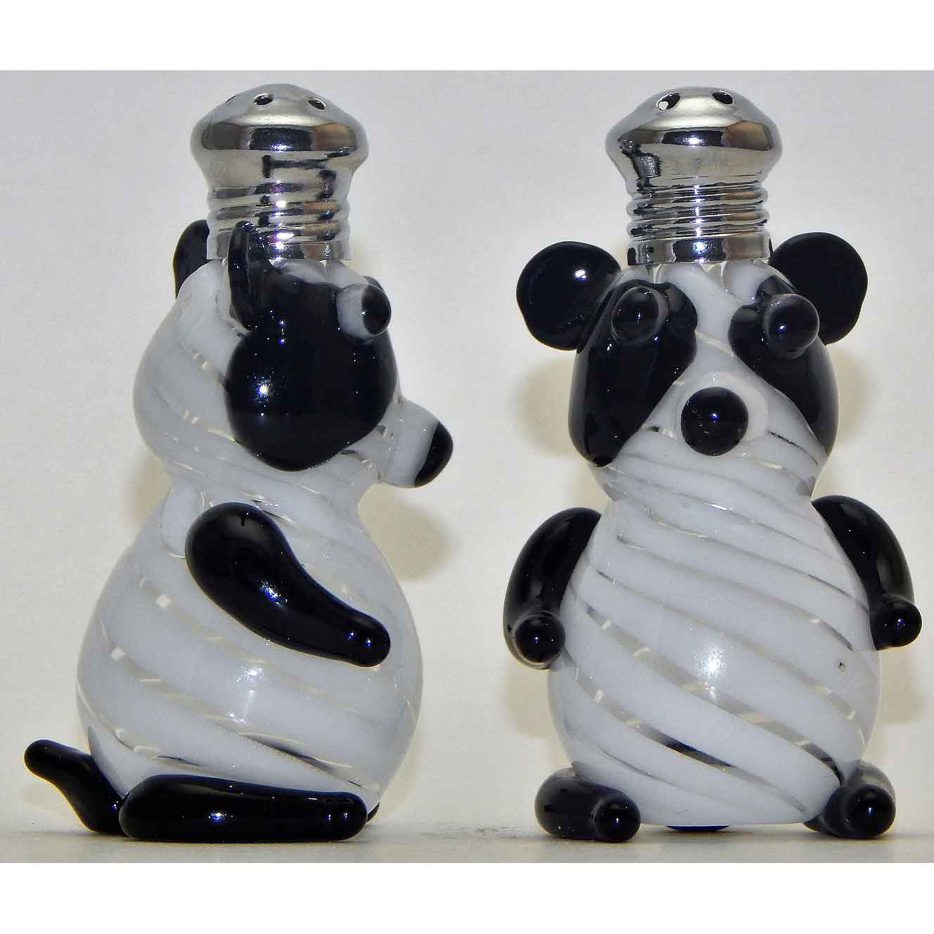 Pandas Blown Glass Salt and Pepper Shaker 259 by Four Sisters Art Glass