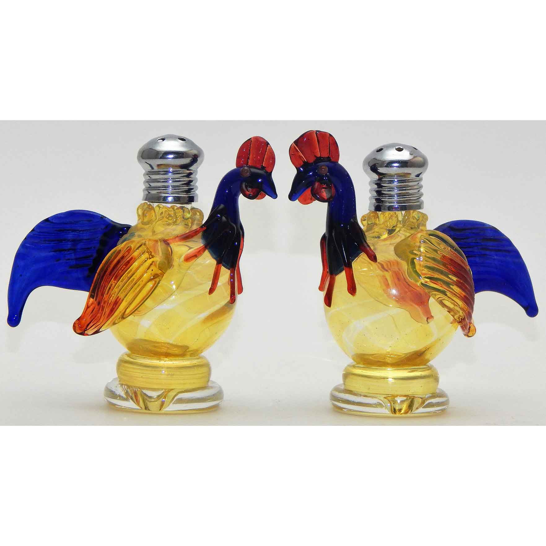 Roosters Blown Glass Salt and Pepper Shaker 252 by Four Sisters Art Glass