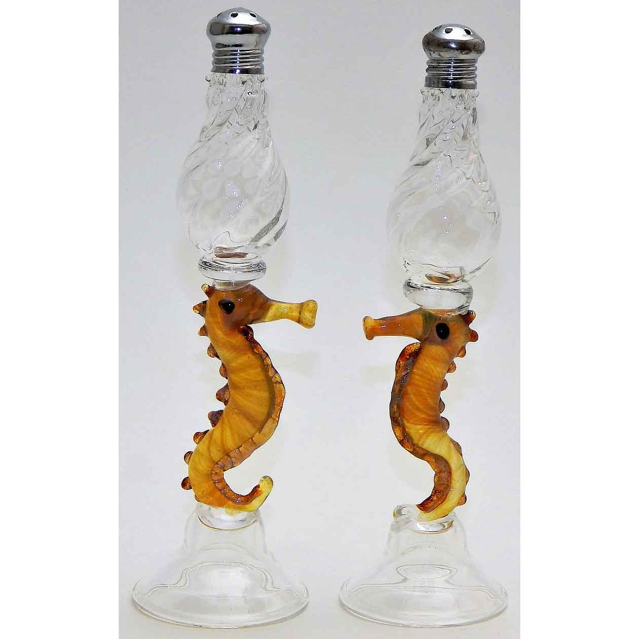 Sea Horses Blown Glass Salt and Pepper Shaker 104 by Four Sisters Art Glass