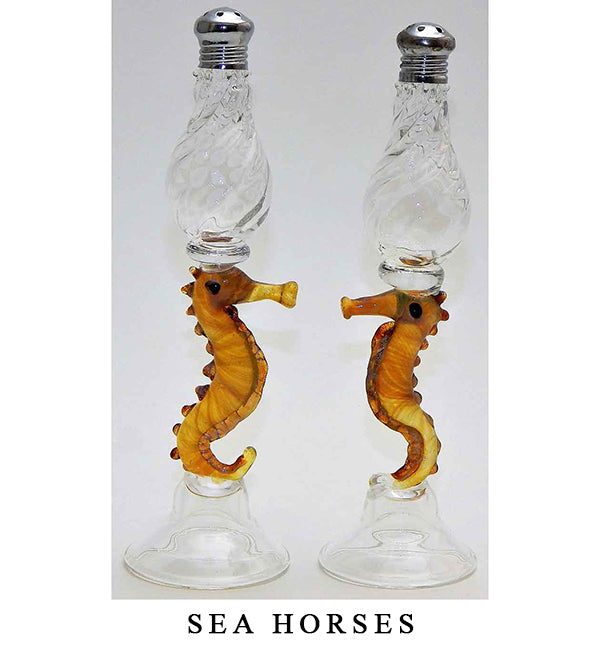 Sea Horses Blown Glass Salt and Pepper Shaker 104 by Four Sisters Art Glass