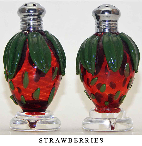 Strawberry Blown Glass Salt and Pepper Shaker 210 by Four Sisters Art Glass