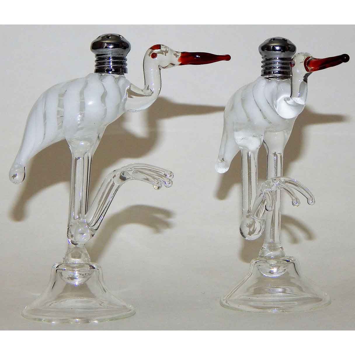 White Heron Blown Glass Salt and Pepper Shaker 108 by Four Sisters Art Glass