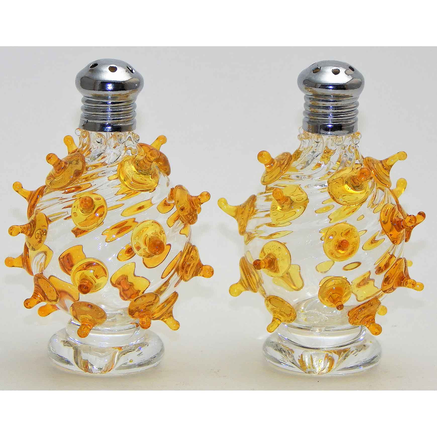 Yellow Poking Ball Blown Glass Salt and Pepper Shaker 200 by Four Sisters Art Glass