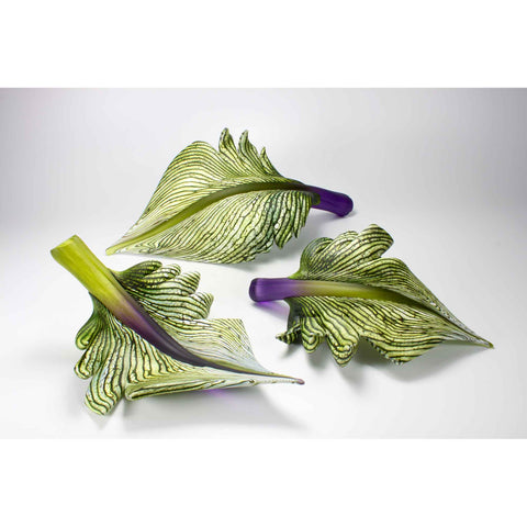 Arbor Leaves in Sage Sculptures by Gartner Blade Art Glass, Artisan-Crafted-Hand-Blown Glass