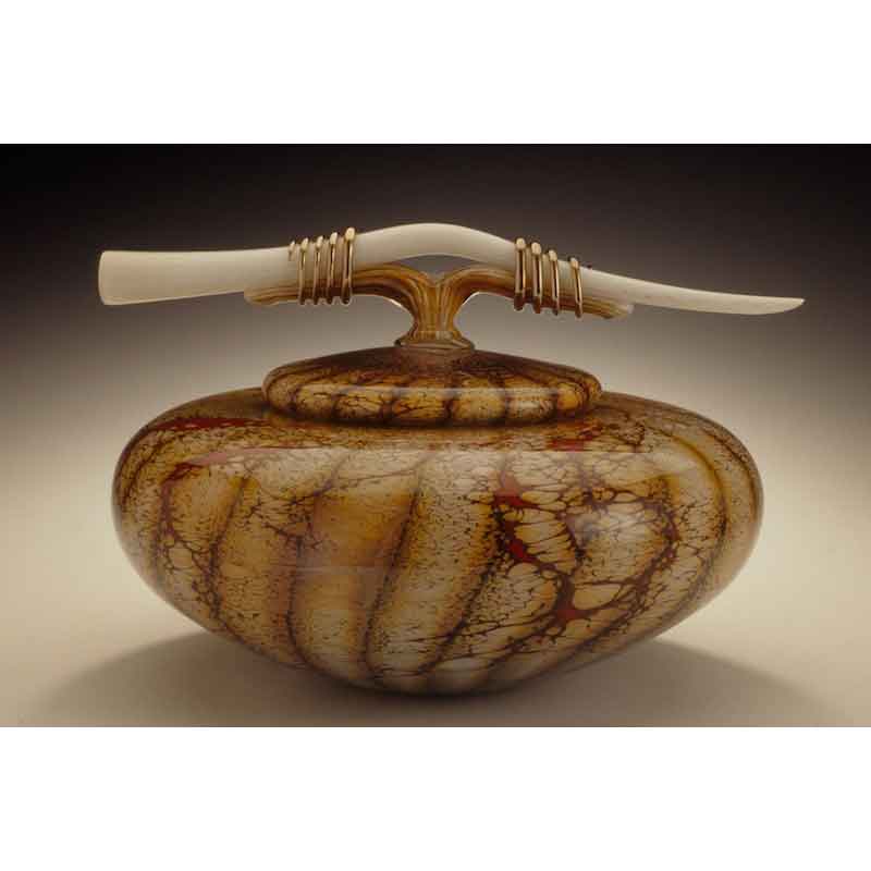 BATIK COVERED BOWL WITH TIED BONE FINIAL by GARTNER BLADE AMERICAN ART GLASS