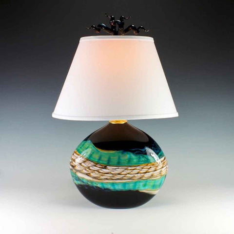 Opal Flat Table Lamp in Black by Gartner Blade Art Glass, Artisan-Crafted Hand-Blown Glass