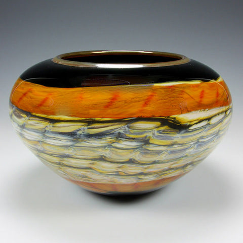 Opal Open Bowl in Black and Tangerine by Gartner Blade Art Glass, Artisan-Crafted Hand-Blown Glass