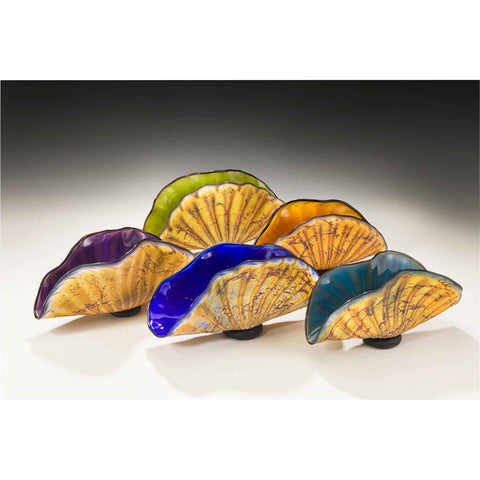 Primitive Shells Front to Back Aqua Cobalt Amethyst Topaz and Lime Sculptures by Gartner Blade Art Glass, Artisan-Crafted Hand-Blown Glass