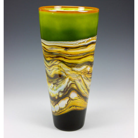 Strata Cone Vessel in Lime by Gartner Blade Art Glass, Artisan-Crafted Hand-Blown Glass