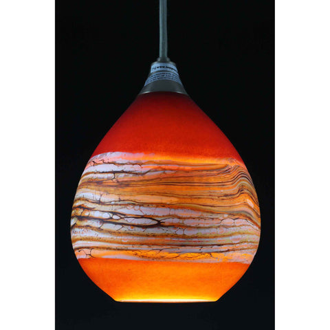 Strata Teardrop Pendant in Ruby and Tangerine by Gartner Blade Art Glass, Artisan-Crafted Hand-Blown Glass