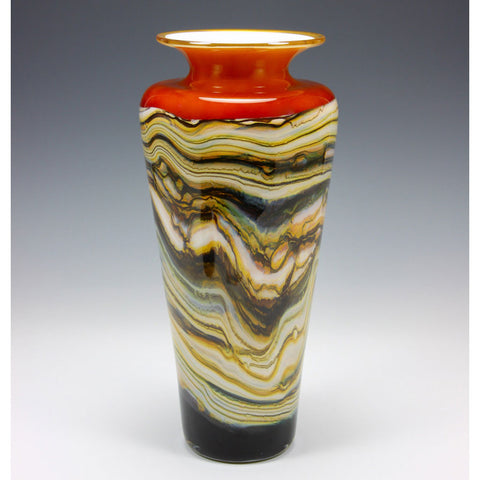 Strata Traditional Urn Vase in Tangerine by Gartner Blade Art Glass, Artisan-Crafted Hand-Blown Glass