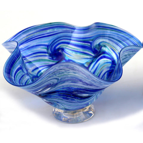 Ocean Spray Series Fluted Glass Bowl by Glass Rocks Dottie Boscamp, Artistic, Artisan-Crafted Hand-Blown Glass Bowls