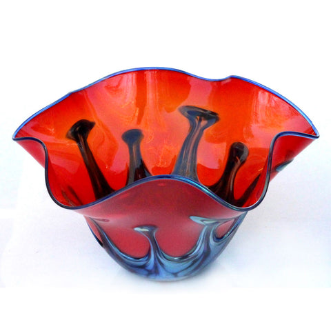 Red Lily Pad Glass Bowl by Glass Rocks Dottie Boscamp, Artistic, Artisan-Crafted Hand-Blown Glass Bowls