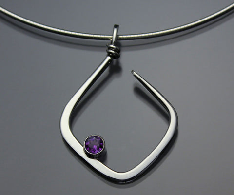 John Tzelepis Jewelry Sterling Silver Amethyst Pendant Necklace PEN050AM Handcrafted Artistic Artisan Designer Jewelry