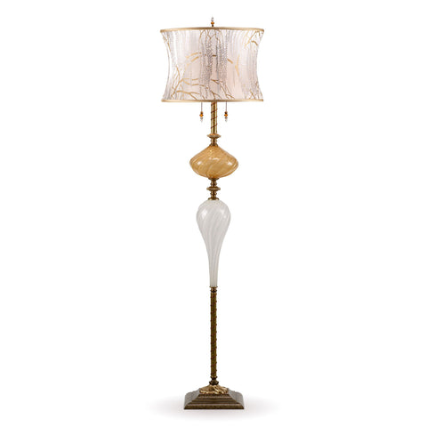 Kinzig Design Katz Floor Lamp F 185 I 133, Gold, White Blown Glass, White on White Silk Shade