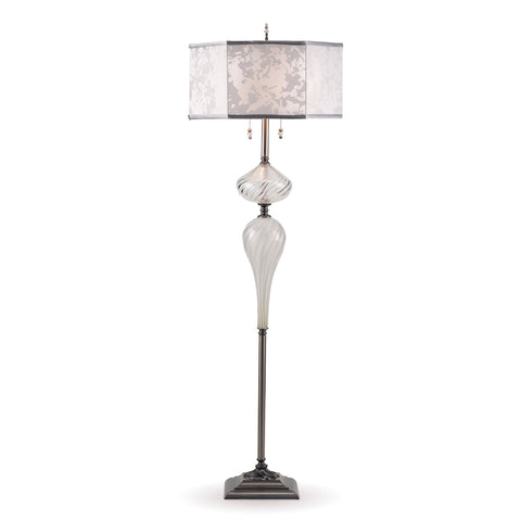 Kinzig Design Matt Floor Lamp F 183 As 154, Clear, Silver, Gray Blown Glass, White, Silver Silk Shade