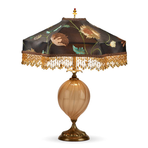 Kinzig Design Roberta Table Lamp 41 P 47 Opaque Gold Blown Glass with Brown Embroidered Silk Shade