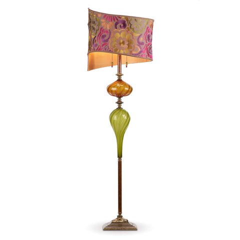 Kinzig Design Romel Floor Lamp F164 Ao 141, Copper, Green Blown Glass, Purple, Raspberry, Green, Gold, Copper Shade