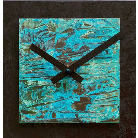 8x8 Square Black with Verdigris Copper Wall Clock by Leonie Lacouette