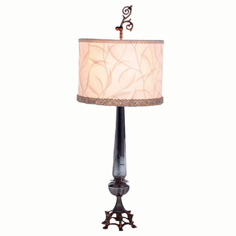 Zao Table Lamp, Antique Metal Finish, Smokey Cut Crystal, Silk Velvet Shade by Luna Bella