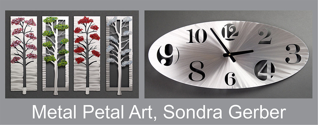 Metal Petal Art Sondra Gerber Brushed Aluminum Wall Art and Clocks
