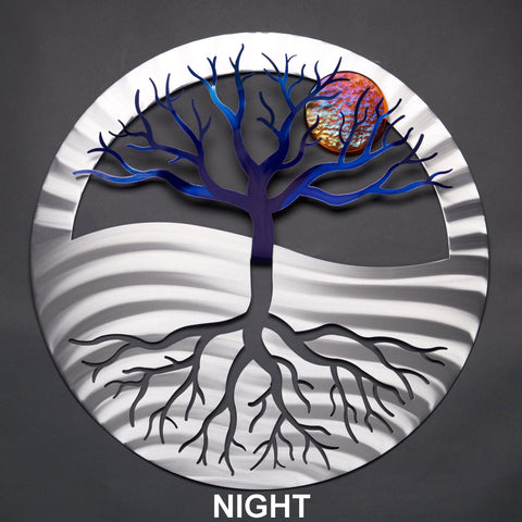 Tree of Life in the Night Time Wall Art Sculpture by Sondra Gerber creator of Metal Petal Art