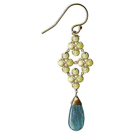 Clovers Earrings 4717 B with Lemon Chalcedony and Blue Green Kyanite by Michelle Pressler Jewelry, Artistic, Artisan-Crafted Designer Jewelry