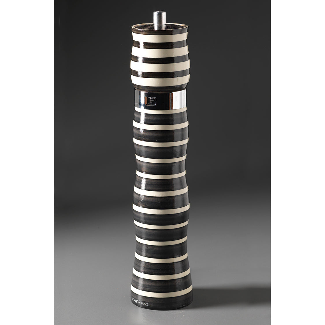 Black and White Wooden Salt Shaker and Pepper Mill Combo C-8 - Hand Painted Sculptural Salt Shakers and Pepper Mills-Grinders by Robert Wilhelm of Raw Designs