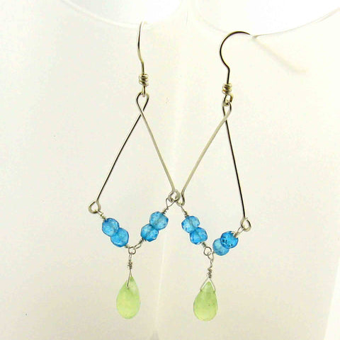 White Cloud Creations, Joseph Cozad, Earrings E14488, Blue Apatite And Sea Green Chalcedony With Argentium Silver, Beaded, Handcrafted, Hypoallergenic Chandelier Earrings