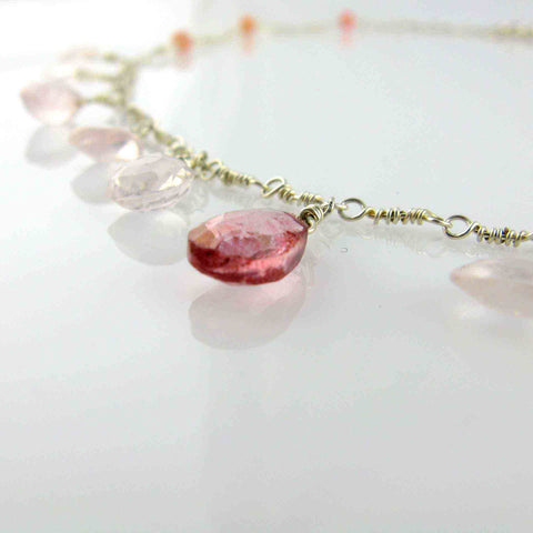 White Cloud Creations, Joseph Cozad, Necklace N14585, Pink And Mystic Rose Quartz With Argentium Silver, Beaded, Hypoallergenic, Handcrafted Necklace Detail