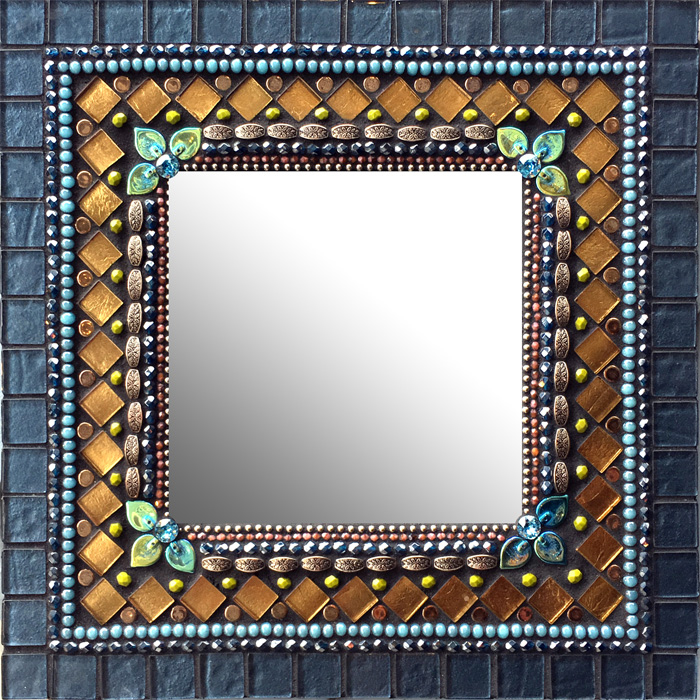 Mosaic Square or Rectangular Mirror in French Denim by Zetamari, Angie Heinrich