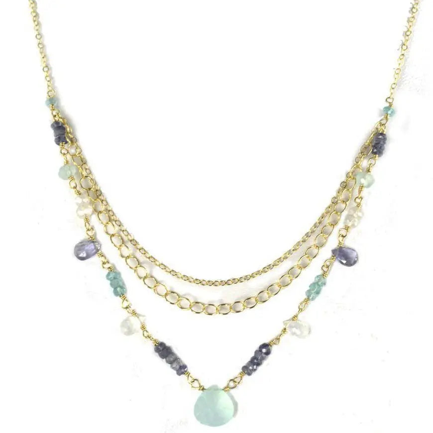 Vannucci Jewelry Chalcecony Moonstone and Iolite Beweled Triple Tier ...